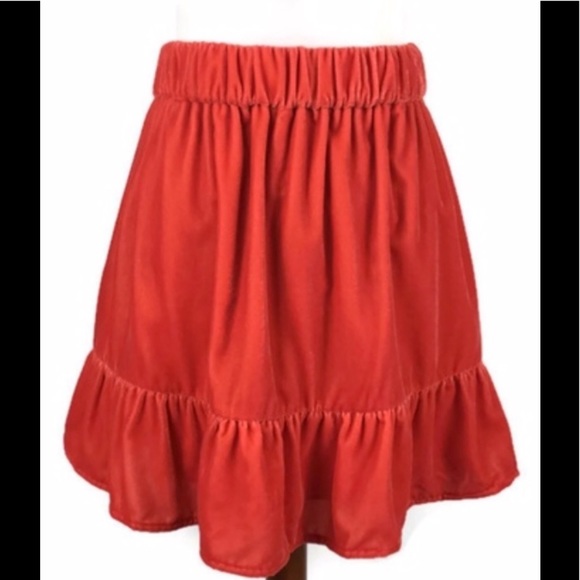 J. Crew Velvet Ruffle Skirt In Bright Coral Orange NWT - Picture 2 of 6